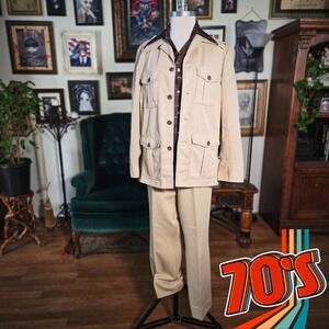 Vintage 70s Haband of Paterson Suit Two‎ Piece Leisure Set Jacket Trousers Tan